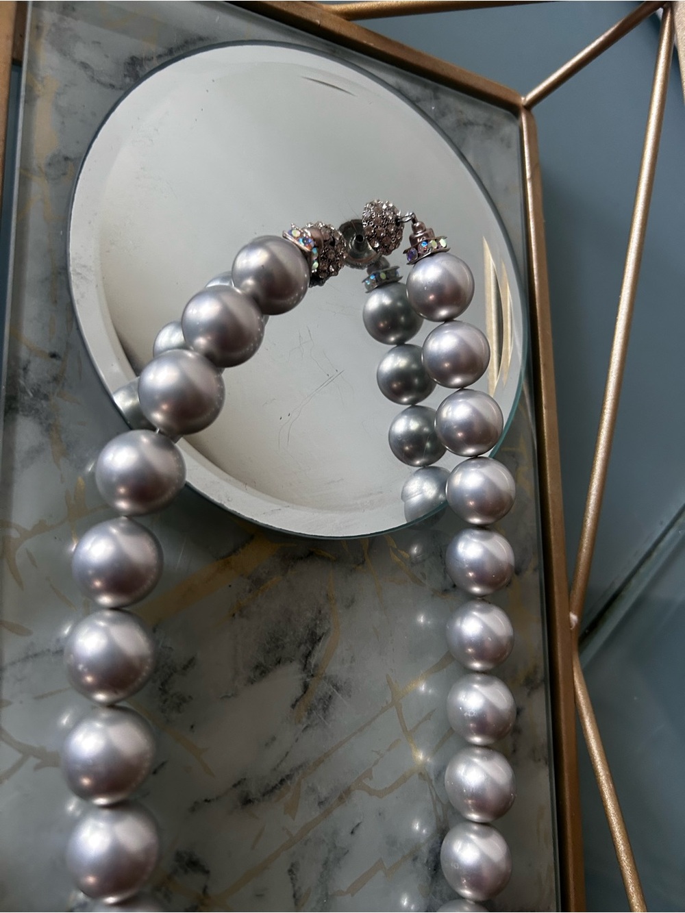 Classic Silver Pearl Necklace Crystal Rhinestone Clasp Vintage Large - Picture 6 of 13